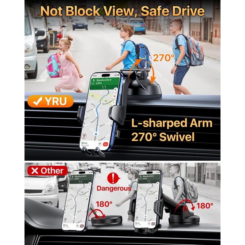 YRU 【2026 Upgrade & Military-Grade】 Car Phone Holder Mount【100+LBS Strong