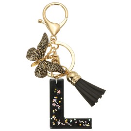 PATIKIL Alphabet Initial Letter Keychain, Resin Cute Keychains with Tassel Butterfly Letter L Pendant Charm for Women Key Purse Handbag Bag Accessories, Black