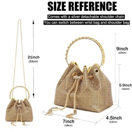 Rhinestone Purse for Women Small Shoulder Bag Sparkling Evening Bags Golden Handbags Bucket Bag