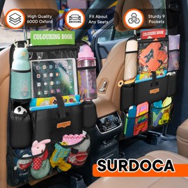 SURDOCA Car Organizers and Storage, Upgraded Car Seat Organizer with 11-inch Touch Screen Tablet Holder, Backseat Car Organizer with 9 Pockets, Car Seat Protector Road Trip Essentials for Kids, 1 Pack