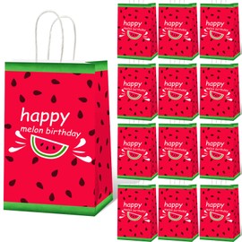 gisgfim 12 Pieces Watermelon Theme Party Bags - Summer Birthday Party Goody Treat Paper Bags - Fruit Theme For Kids Boys Teens Adults