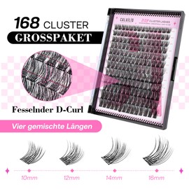 CALAILIS Individual Eyelashes, 168 Pieces, DIY Cluster Eyelashes, D Curl, Individual Eyelash Extensions, Volume Eyelash Clusters at Home (03, 10-16 Mix)