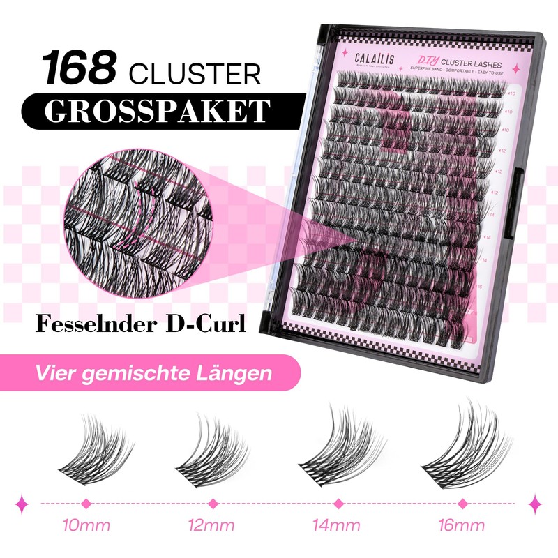 CALAILIS Individual Eyelashes, 168 Pieces, DIY Cluster Eyelashes, D Curl,