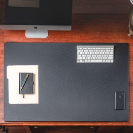 Dacasso 38" x 24" Black Leatherette Luxury Desk Pad Blotter w/Out Side Rails for Writing - Executive Desk Surface Protector & Essential Office Decor
