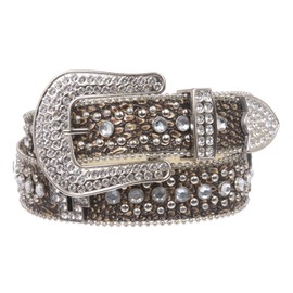 Western Rhinestone Cross Ornaments Croco Print Genuine Leather Belt, Gold | M/L - 35"