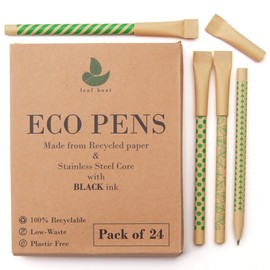 leaf boat Eco Friendly Paper Pens/Pack of 10 or 24 with Metal Ink Chamber/Low Waste gift/Biro Pens/Black/Recyclable/Eco Friendly Products/Stationery/Paper Packaging/Zero Waste/Plastic Free