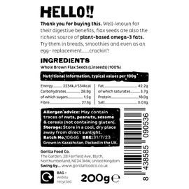 Gorilla Food Co. Brown Flax Seeds (Linseeds) - 200g - Whole | Raw | High Fibre | Non-GMO
