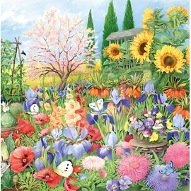 Noel Tatt Birthday/Blank Greeting Card - Blank Card Women with Artistic Floral Garden and Butterly Design by Anne Searle - General Card Suitable for Any Occasion