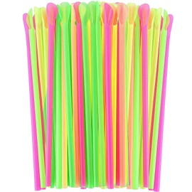 Snow Cone Spoon Straws, Disposable Spoon Shaped Plastic Straws, Drinking Straws for Shaved Ice Milk Tea Milkshake, 100 Pack