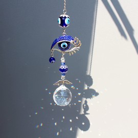 TENGFENG Turkey Blue Evil Eye Butterfly Hanging Crystal Suncatcher Wall Hanging Decoration House Amulet Good Luck Blessing Housewarming Crystal Sacker Colorful Rainbow Maker Drop Best Friend Mother's