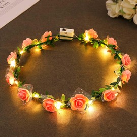 Zoestar Luminous Flower Crown Headband LED Hair Wreath Headbands Flower Headpiece for Brides Festival and Party Hair Accessories for Women (Pink, Standard Size)