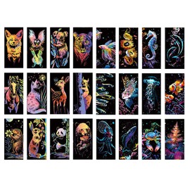 Scratch Art, Set of 24, 6.1 x 2.8 inches (15.5 x 7 cm), Bookmarks, Scratch Art, Beautiful Art, Funny Coloring, Easy to Sharp, Scratch Art, Graffiti, Animals, Sea Creatures, Cities Night Scene, Old