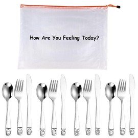 Etihub Kids Silverware with Feelings - stainless steel toddler utensils, Cutlery set for Kids 3 years old+, knife + spoon + fork for toddlers, tableware eating dish 4 lunch box forks and spoons (Blue)