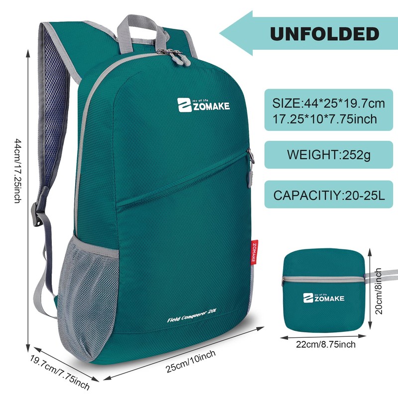 ZOMAKE Foldable Backpack 20L Lightweight Folding Backpacks, Water Resistant Small