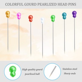 200pcs Sewing Pins, Straight Pins with Gourd Pearlized Head Pin, Long 2.2 Inch Sewing Pins for Fabric, Multicolor Quilting Pins for Crafts Dressmaker DIY Decoration, Stick Pins for Sewing Project