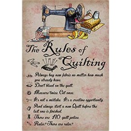 Sewing Poster The Rules of Quilting Poster,Sewing Print,Sewing Machine for Home Bar Pub Kitchen Garage Restaurant Wall Deocr Plaque Signs 8x12inch