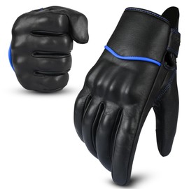 aaasportx Motorcycle Gloves Men's Leather Motorbike Gloves Touchscreen Function - Men & Women Non-Slip Pads (Non-Perforated, Blue, Small)