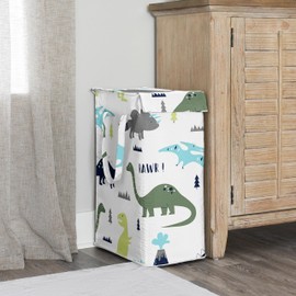 Sweet Jojo Designs Blue Green Modern Dinosaur Boy Laundry Hamper Foldable Dirty Clothes Basket with Handles for Baby Nursery Kids Bedroom Teen Bathroom Dino Dinosaurs Prehistoric Boho Bohemian Volcano