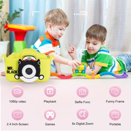 Kids Camera for 3-12 Years Old Toddlers Childrens Boys Girls Selfie Camera HD 1080P IPS Digital Toy Camera with 64GB SD Card for Kids Christmas Birthday Gifts (Yellow)