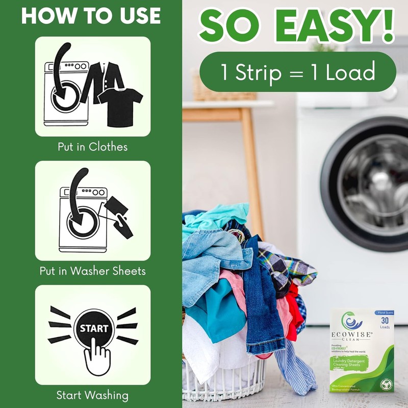 Laundry Detergent Sheets Eco-Friendly Strips, Concentrated Biodegradable Washer Sheets, Floral,