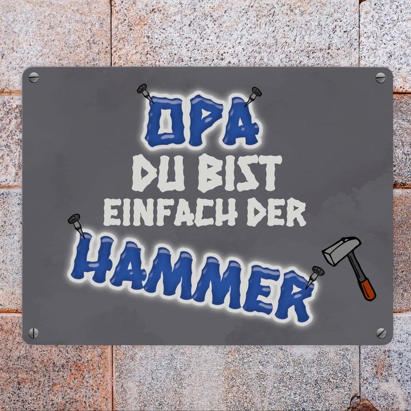 Metal Sign with German Text "Opa Du bist einfach der