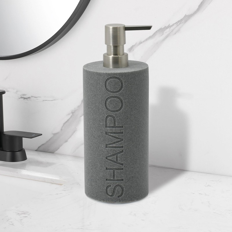Indecor Home Resin Neutral Gray Sandstone Shampoo Engraved Bottle Refillable