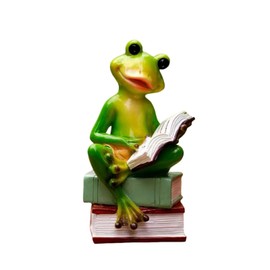 Queemie Funny Frog Reading on Stacks Figurine, Reader Froggy Sculpture Statue, Mascot Frogs Study Resin Crafts Collectible Figurines for Home Office Bookshelf Desk Decoration Gifts