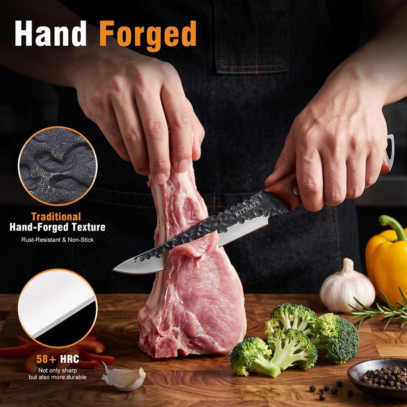 KITNATS Hand Forged 3PCS BBQ Butcher Knife Set, Full Tang