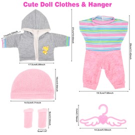 Miunana Sweet Baby Doll Clothes for 14 Inch16 Inch 17 Inch Dolls - 4 Piece Hat, Coat, Socks, Top, Pants & Hanger Set, Handmade Soft Fashion Outfit with New Born Baby 35-43 cm Dolls Girls Birthday