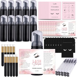Juego de 60 Botellas y Cepillos para Champú para Pestañas, Dispensador de Bomba de Espuma de 10 Piezas, Cepillo de Limpieza Profunda de Poros Nasales de 10 Piezas, Cepillo de Tubo de Extens