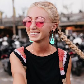 Stocking Stuffers Guitar Stud Earring Pink Guitar Dangle Earrings Glitter Guitar Jewelry Music Thrash Goth Punk Earrings Jewelry Gift