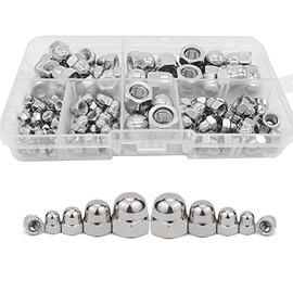 100 Pcs Stainless Steel Acorn Dome Head Hex Nuts,Head Cap Nut M8 M6 M5 M4 M3 Dome Hex Cap Nuts,Hexagon Acorn Nuts, Nuts Assortment Kit,Round Fastening Domed Cap(Silver)