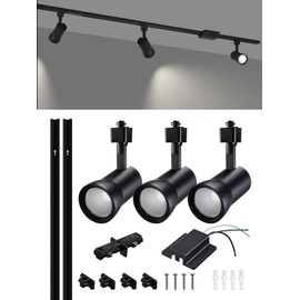 LEONLITE Aluminum 3-Light LED Track Lighting Kit with 4FT H Type Track Lighting Rails, 10W Energy Star Spotlight for Kitchen, ETL Listed, 700lm, 10%-100% Dimmable, CRI90+, 4000K Cool White, Black