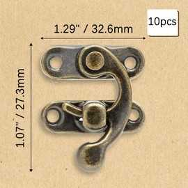 20PCS Antique Right Latch Hook - Mini Box Clasp Set with Screws - Bronze Swing Lock for Wooden Boxes Jewelry Cases Crafts DIY Decoration - Vintage Style Metal Hasp 32x27mm