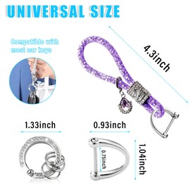 Ziciner Bling Crystal Car KeyChains for Women & Girls, Car Key Chain Glitter Key Ring, Universal Bling Key Chain Accessories (Purple)