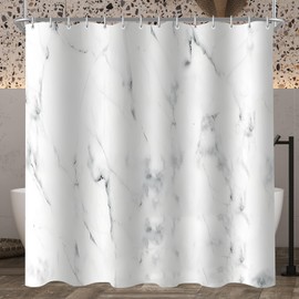 Lerores Shower Curtain, 260 x 200 cm, Marble, Weighted Hem, Anti-Mould Textile, Waterproof, Washable Polyester Fabric Bath Curtains with 14 Eyelets and Shower Curtain Rings for Bathroom, Bathtub