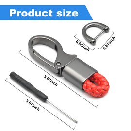 2PCS Car Key Fob Keychains, 360 Degrees Rotatable Leather Keys Chain Holder with Anti-Lost D-Ring, Universal Sturdy Metal Key Chains with Screwdriver for Women and Men (Red - 1Pcs)