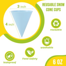 Calvana (6-pack) Reusable Plastic Snow Cone Cups, Compatible with Nostalgia and Cuisinart Snow Cone Machine, Shaved Ice Cups for Syrup, Kid-Friendly, 6oz