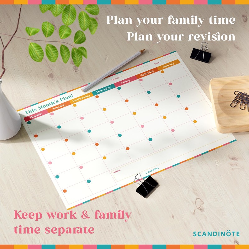 SCANDINÖTE Monthly Planner Pad. A4 Undated Calendar & Scheduler. 52