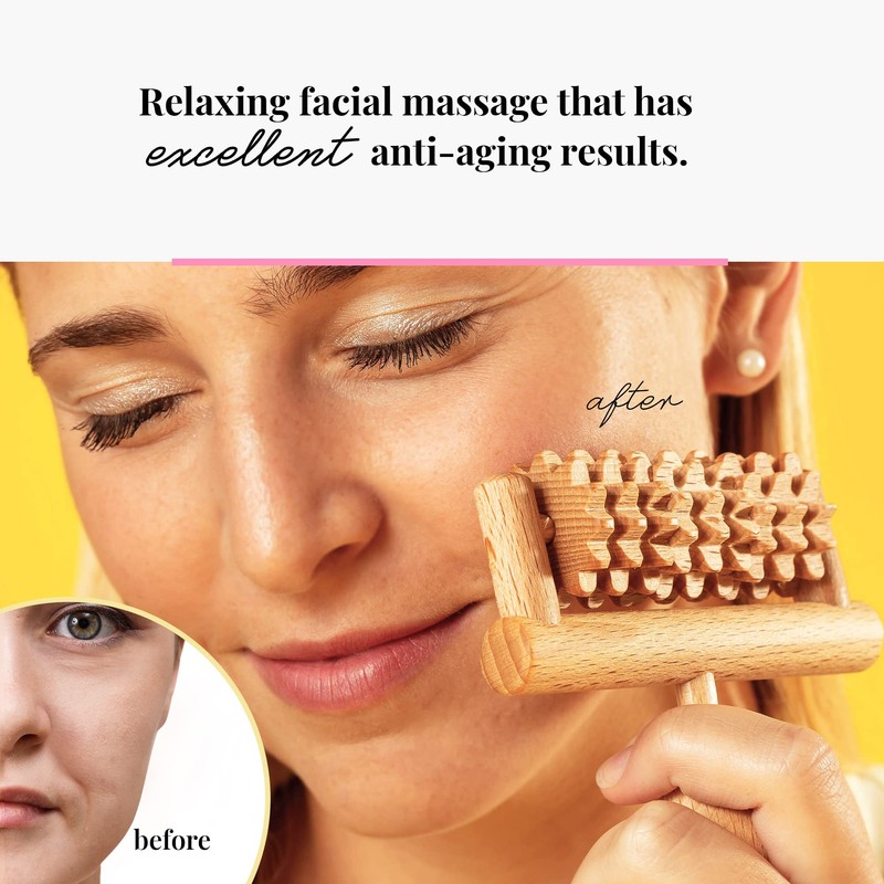 tuuli Body and Face Roller, Multi-Functional Wooden Massage Roller, Helps