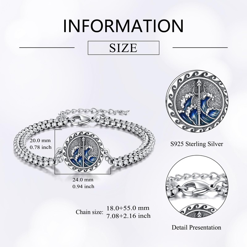 Grmdit Poseidon Bracelet 925 Sterling Silver Trident Bracelet Greek Poseidon