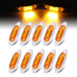 TMH 10 Pcs 2.5 Inch Amber Mini Sealed Side Marker Light Chrome Bezel 3 LED for Heavy Duty Truck Trailer Caravan ATV Waterproof Bulbs 12V DC QR12