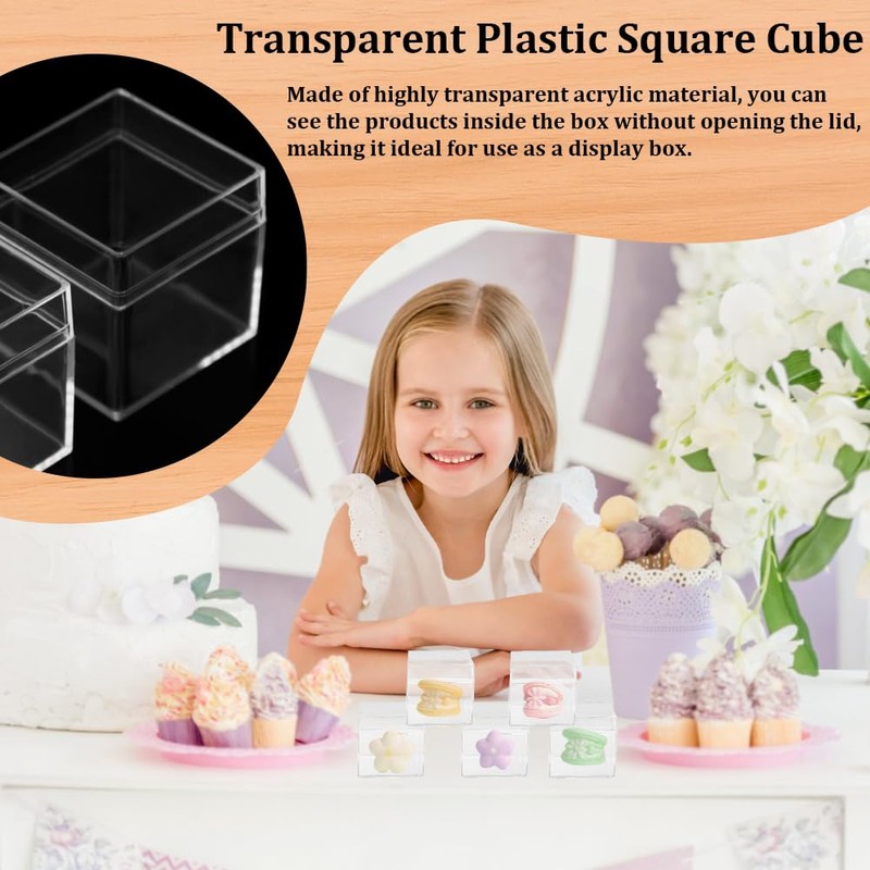 KLYNGTSK 24Pack Square Cube Display Case Transparent Plastic Square Cube