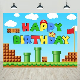 Cartoon Super Brother Birthday Backdrop Video Game Happy Birthday Photography Background Decorations Adventure Gold Coin Mushroom Party Banner Supplies 5x3ft