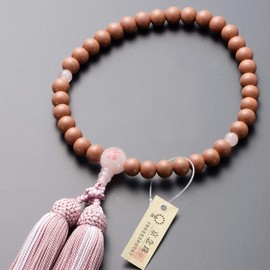 Butsudanya Takita Shoten Kyoto Prayer Beads, Women's, Red Cherry Blossom, Rose Quartz, Cherry Carved, 0.3 inch (8 mm) Ball, Pure Silk Head Bassel, With Prayer Bag, Can Be Used in All Sects, Certificate Included