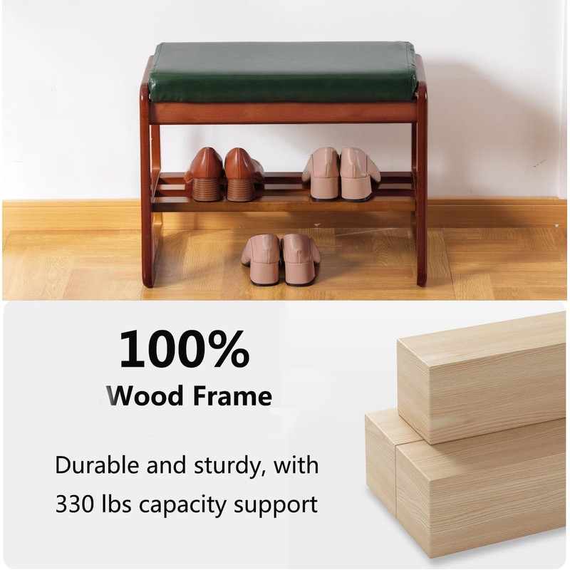 SOBIBO Solid Wood Shoe Bench, 2-Tier Wooden Entryway Bench, Modern