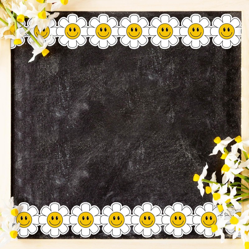 Whaline 32.8 Ft Daisy Flower Bulletin Board Border Cartoon White