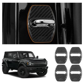 YJMOTOR Fit 4pcs Bronco Sport 2021 2022 2023 Lock Latchs Cover Stainless Steel Door Arm Protection Cover Trim Interior Accessories for Ford Bronco 2 and 4 Door Type Decoration (Carbon Fiber Pattern)