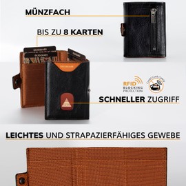 GUGGIARI® Slim Wallet with Coin Compartment Made of Microfibre Jacquard with RFID Protection - Slim Wallet for Credit Cards - Credit Card Holder - Wallet for on the Go, Lava, Minimal