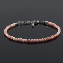 TGH Natural Pink Opal Beads Bracelet Micro Faceted 3-3.5 Beads Gemstones Jewelry For Her, Birthstone, Silver Plated Chain 8 inch, Valentine Day Gift (Pink Opal)